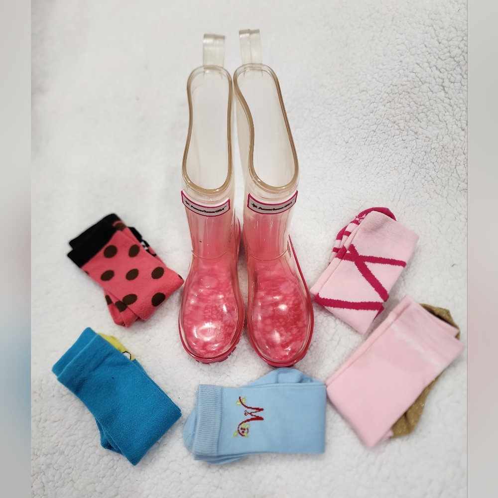 SOLD!  American Girl Wellie Wishers Sz 12/13 Clear Pink Rain Boots Wellies